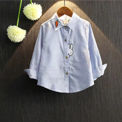 Baby Striped Pattern Cartoon Bunny & Carrot Embroidery Loose Long Sleeves Shirt