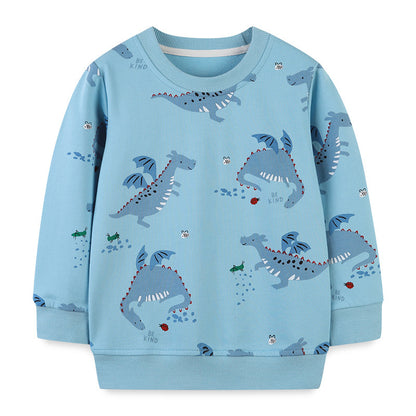 Baby All Over Cartoon Dinosaur Pattern Soft Cotton Pullover Hoodies