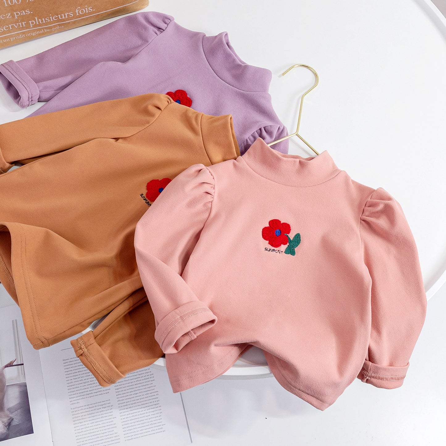 Tops de jersey de algodón con patrón bordado floral para niña bebé 