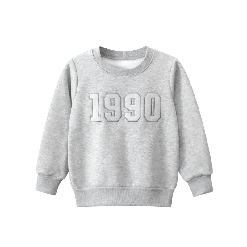 Baby Boy Number Patched Pattern O-Neck Thickened Quality Hoodie