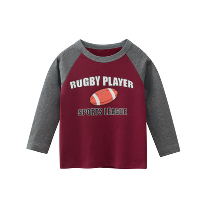 Boys Rugby Player Print Patchwork Shirt