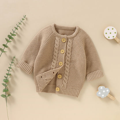Baby Solid Color Long Sleeve Handmade Knitted Cardigan My Kids-USA