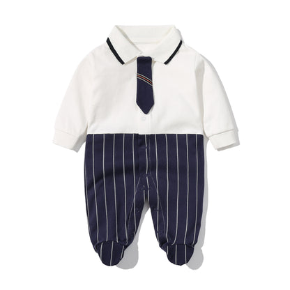 Baby Boy Striped Patchwork Pattern Tie Dye Design Lapel Convered Jumpsuit My Kids-USA