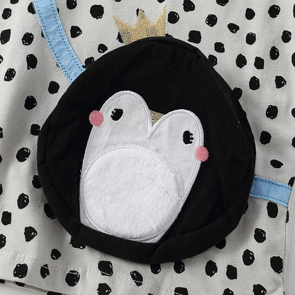 Bolso bandolera con diseño de pingüino falso con estampado de lunares para niña, camisa con diseño de patchwork 