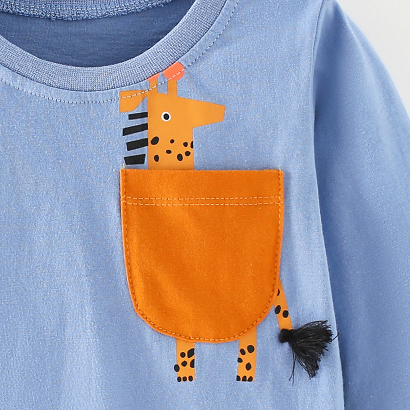 Baby Boy Cartoon Deer Pattern Long Sleeve Fashion Shirt