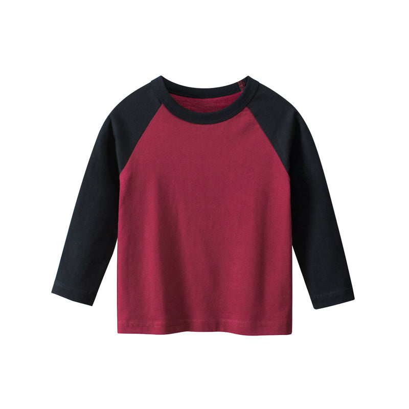 Boys Multi Colors Contrast Round Collar Long Sleeve T-Shirt