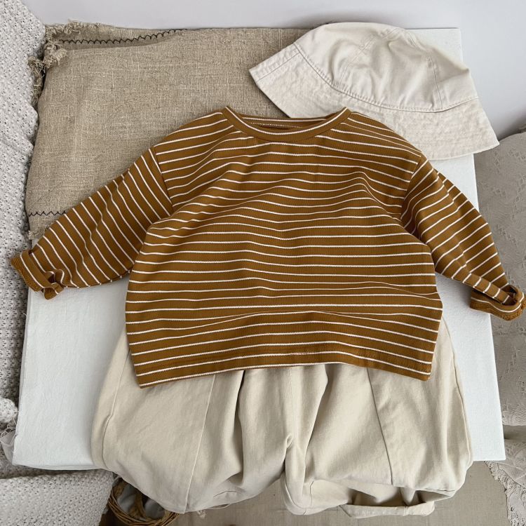 Baby Striped Pattern Long Sleeve Basic Unisex Tops