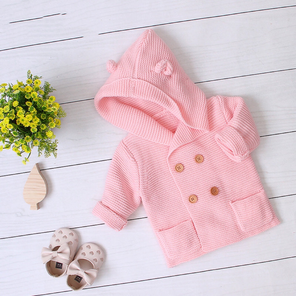 Baby Solid Color Double Breasted Design England Style Cute Knitting Cardigan My Kids-USA