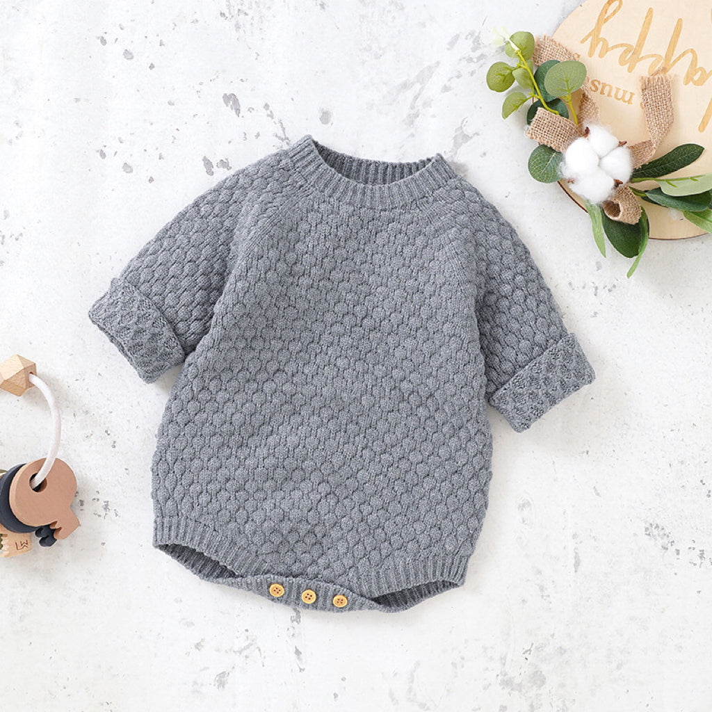 Baby Solid Color Long Sleeve Knit Pullover New Style Bodysuit My Kids-USA