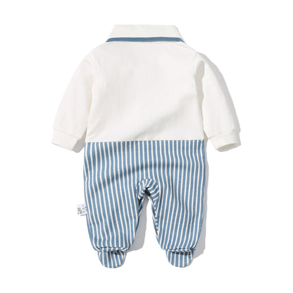 Baby Boy Striped Patchwork Pattern Tie Dye Design Lapel Convered Jumpsuit My Kids-USA