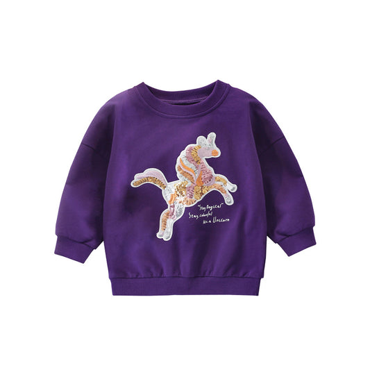 Baby Girl Sequin Unicorn Graphic Loose Cotton Hoodie