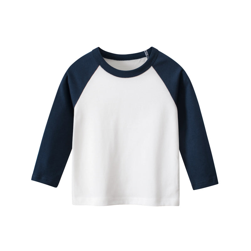 Boys Multi Colors Contrast Round Collar Long Sleeve T-Shirt