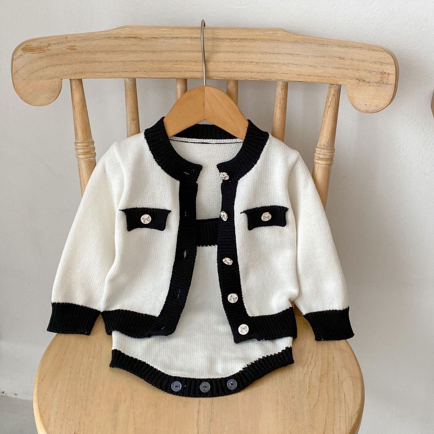 Baby Color Matching Design Sleeveless Onesies With Cardigan Sets