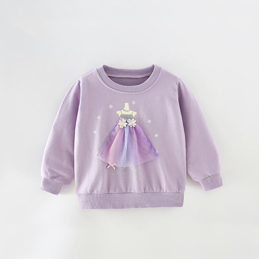 Baby Girl Cute Pattern Patched Design Solid Color Fashion Hoodie