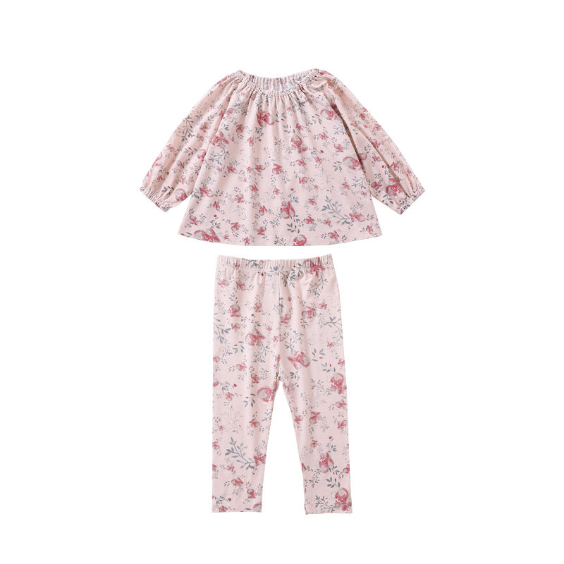 Baby Floral Print Pattern Loose Style Tops And Pants Outfits Sets Homeclothes My Kids-USA