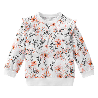 Baby Girl Ditsy Flower Graphic Ruffle Design New Style Sweet Hoodie