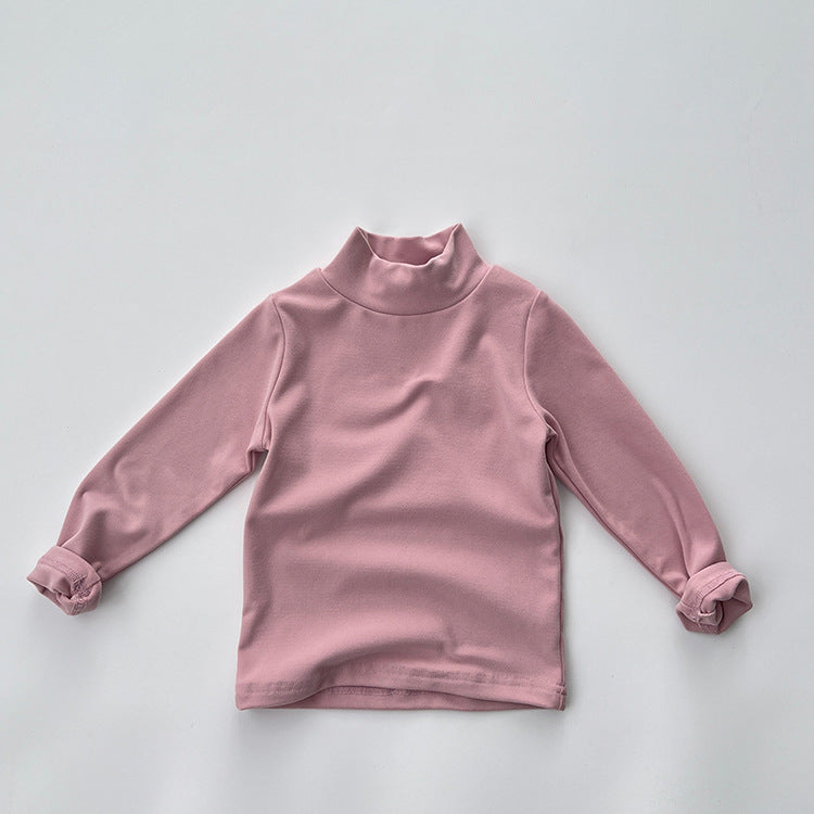 Baby Solid Color High Neck Long Sleeve Pullover Shirt Tops