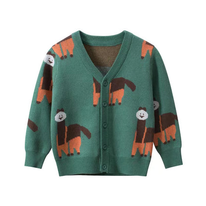 Baby Boy Cartoon Animal Graphic Single Breasted Design V-Neck Knitwear Cardigan My Kids-USA