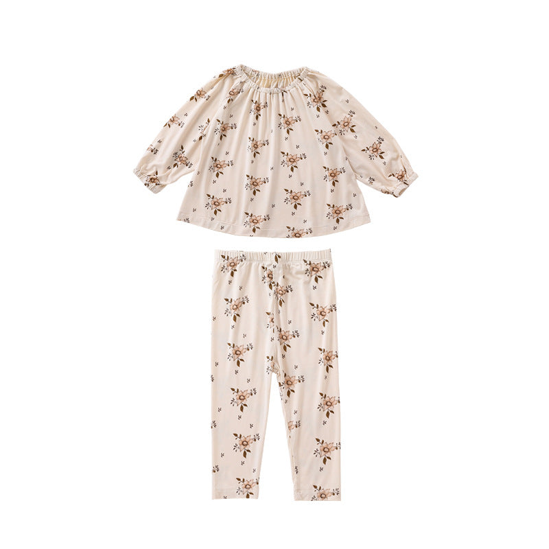 Baby Floral Print Pattern Loose Style Tops And Pants Outfits Sets Homeclothes My Kids-USA