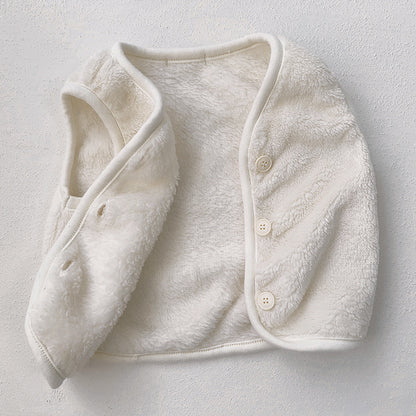 Manteau sans manches à boutonnage simple en peluche de couleur unie pour bébé en hiver 