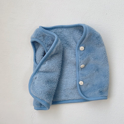 Manteau sans manches à boutonnage simple en peluche de couleur unie pour bébé en hiver 