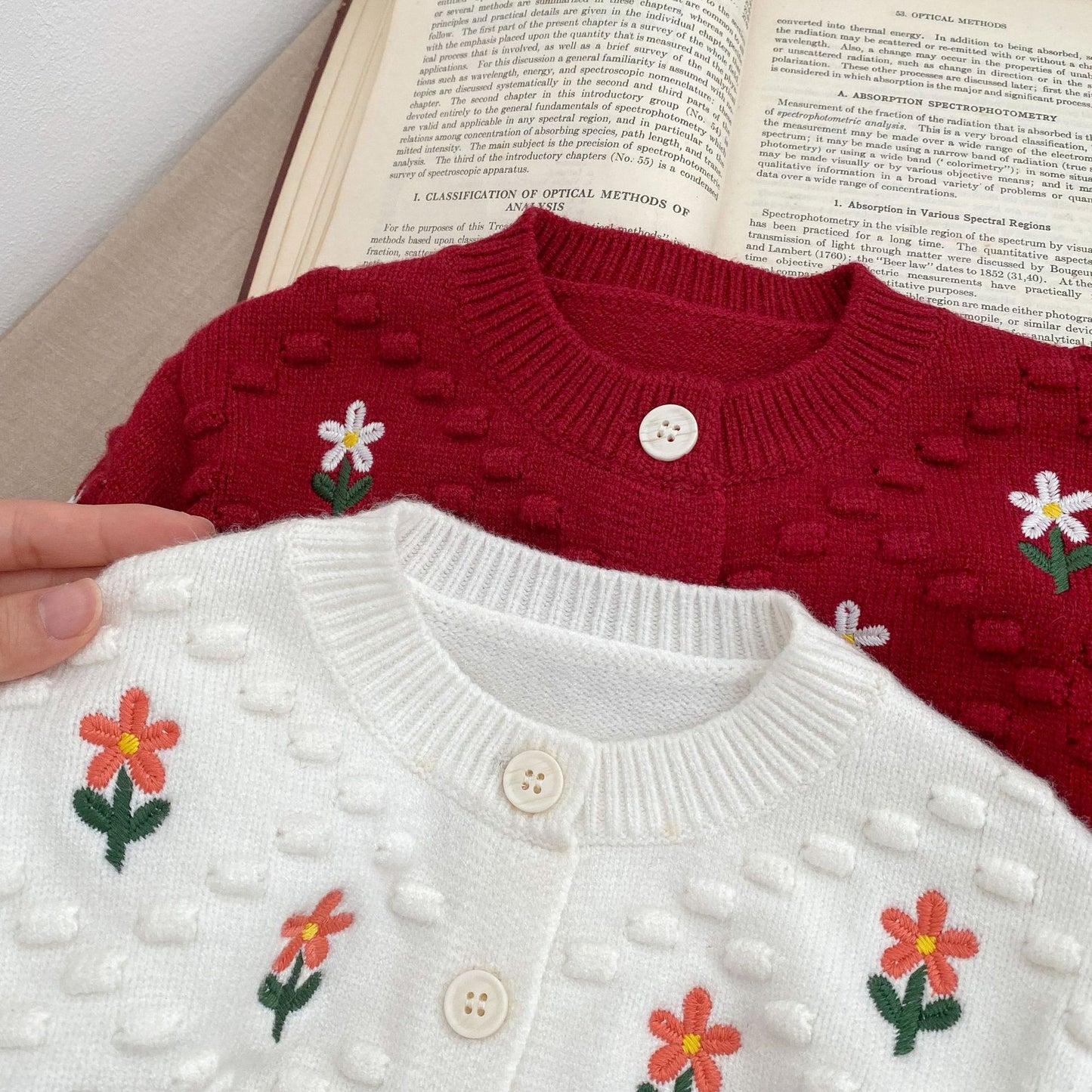 Baby Girl Flower Embroidered Pattern Thickened Knit Single Breasted Design Cardigan My Kids-USA