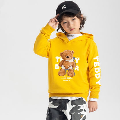 Baby Boy Slogan And Bear Print Pattern Long Sleeve Hoodie With Hat