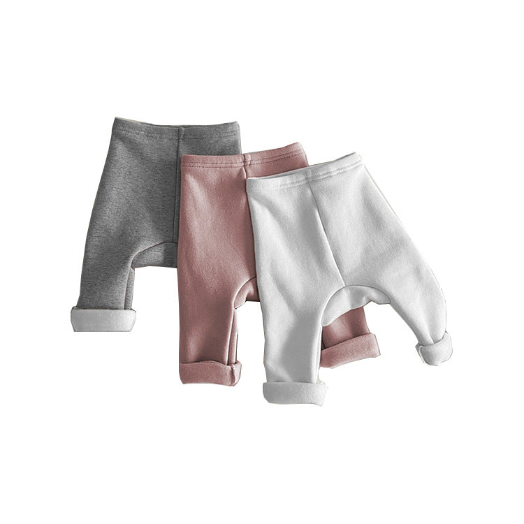 Pantalon d'hiver épaissi en molleton de couleur unie pour bébé garçon et fille 