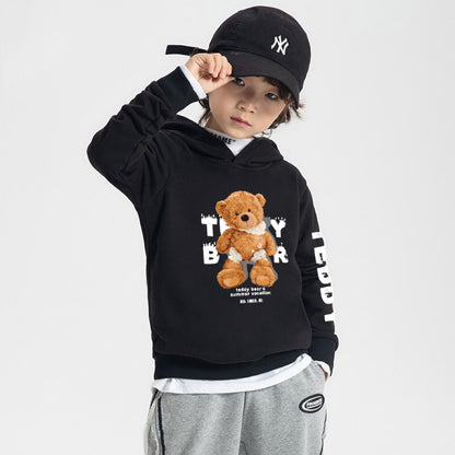 Baby Boy Slogan And Bear Print Pattern Long Sleeve Hoodie With Hat