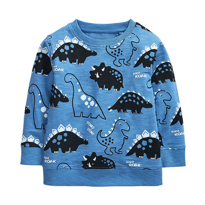 Baby All Over Cartoon Dinosaur Pattern Soft Cotton Pullover Hoodies